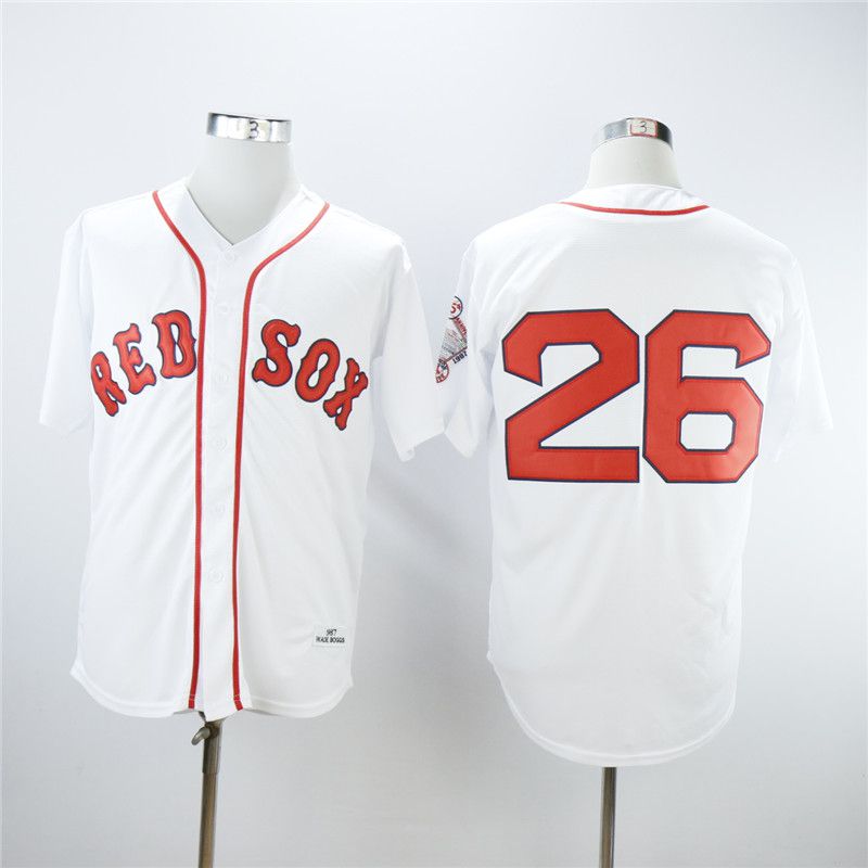 Men Boston Red Sox 26 Boggs White Throwback MLB Jerseys